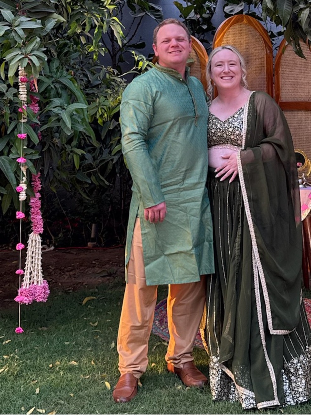 Men's Green Kurta and Gold Pants